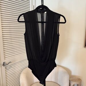 H&M Black Sheer Plunge Bodysuit